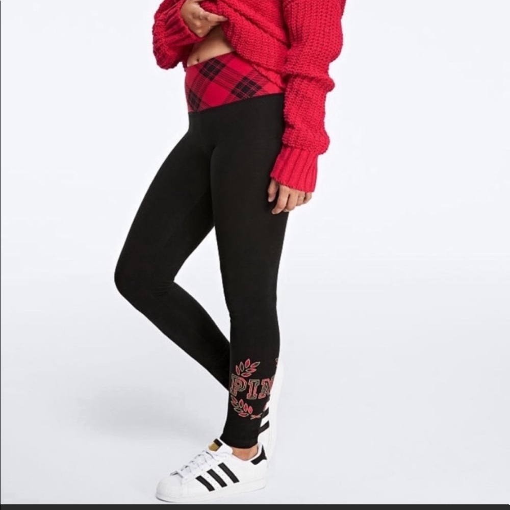 Pink Yoga High Waisted Legging Black/Plaid Small